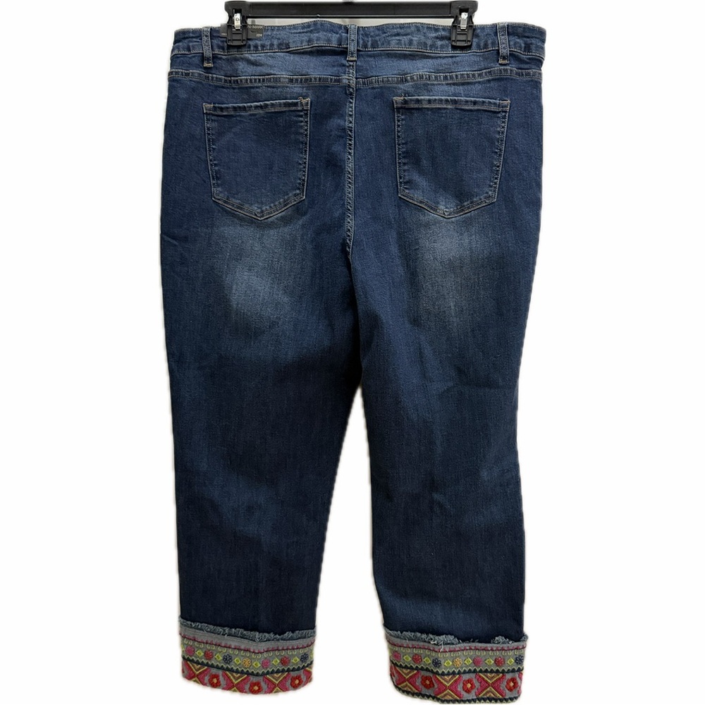 John Mark Plus Size 20W Boho Embroidered Accent Cuff Cropped Denim Jeans NWT - Picture 5 of 7